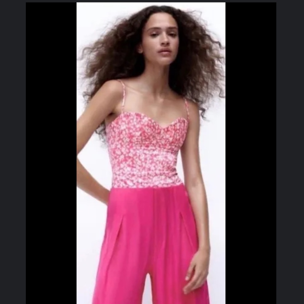 NWT ZARA Barbie Pink Tones Printed
Corset Bodysuit Sweetheart Neck Size S
